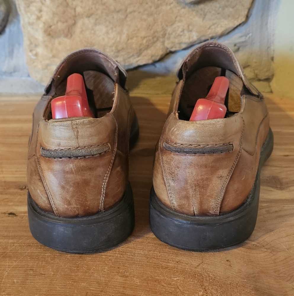 Johnston & Murphy MENS SHOES SIZE 9 Brown Leather Loafers Slip On Made In Italy - Picture 3 of 6